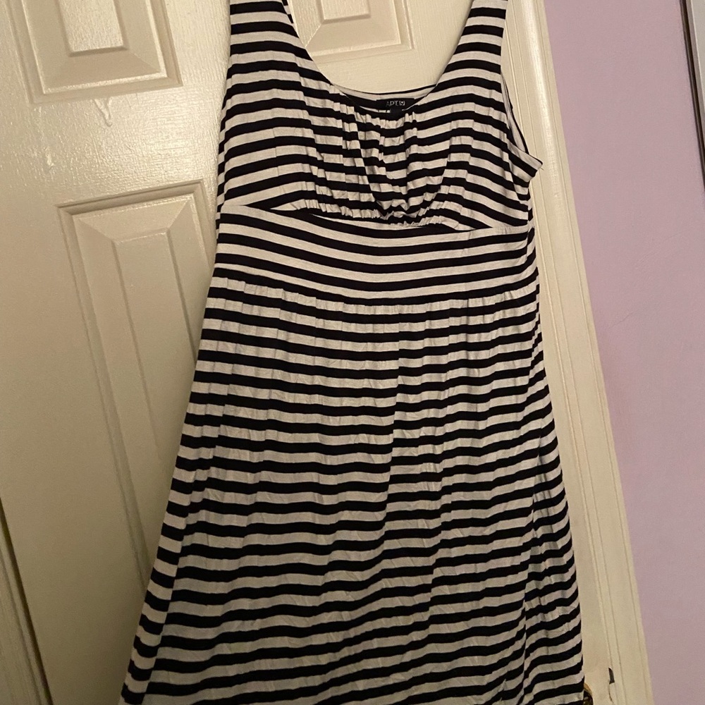 Comfy, stretchy, black & white stripe A-line dress